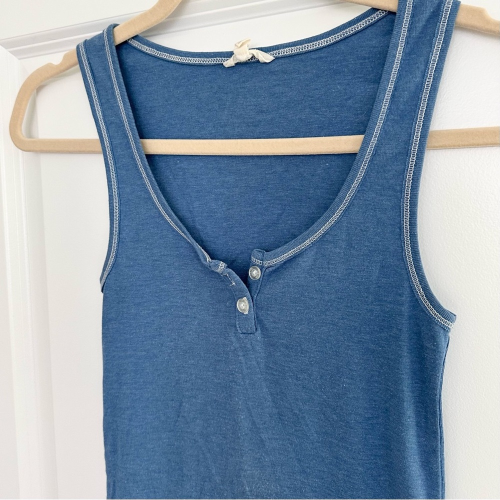 Blue Sleeveless Henley Tank Top - Layering Tank - Y2K Style - Picture 2 of 12